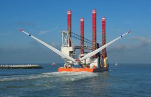 Turbine being boated offshore